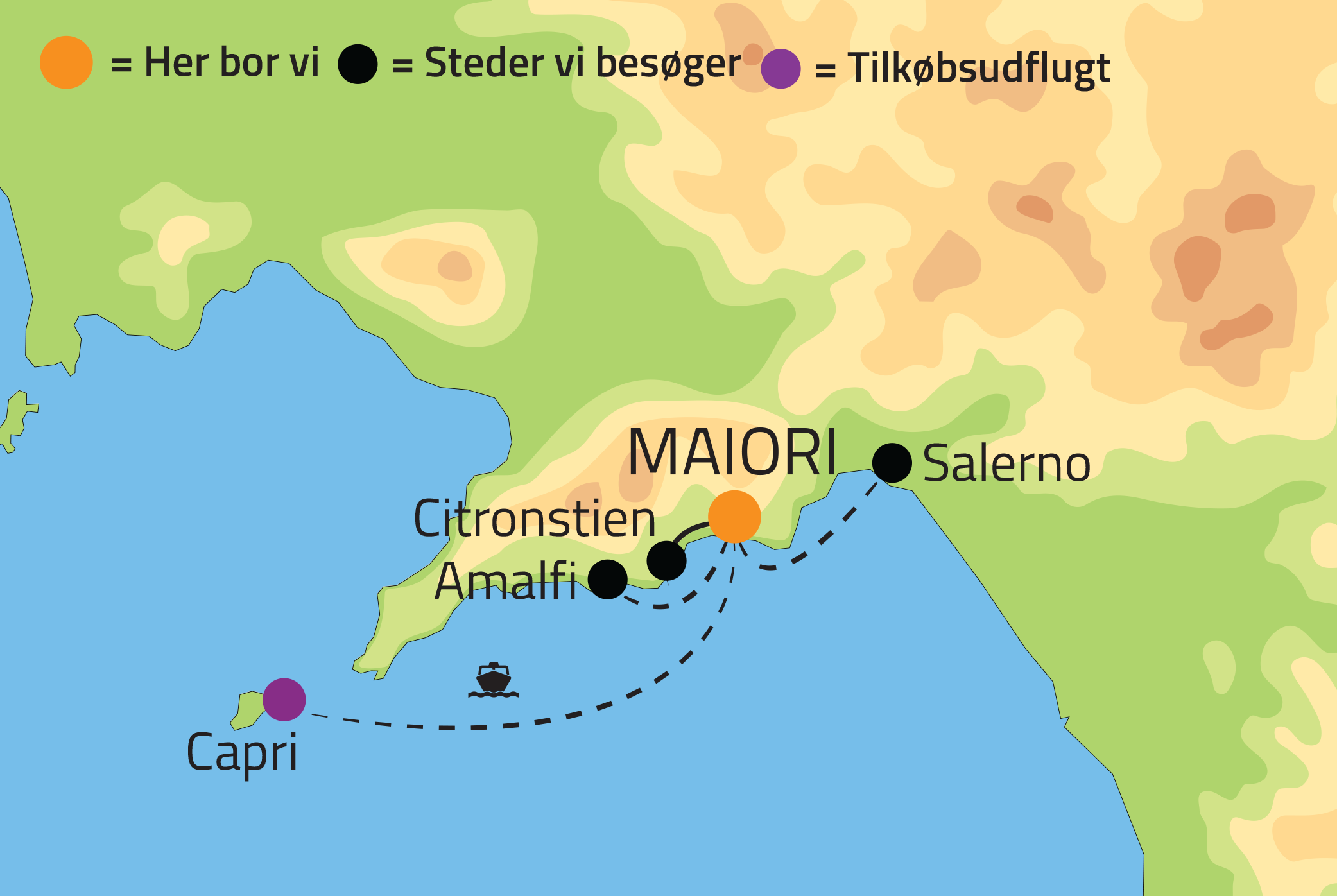 Kort over rejsen Amalfi a la carte